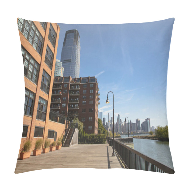 Personality  Contemporary Buildings And Embankment Of Hudson River In New York City Pillow Covers