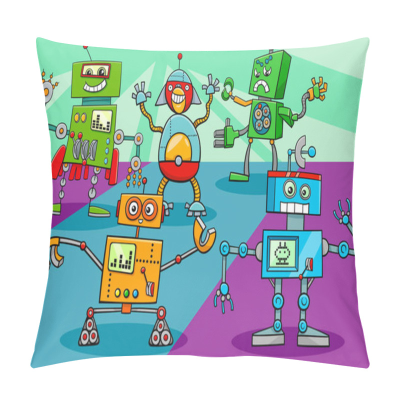 Personality  Dancing Robot Characters Group Cartoon Pillow Covers