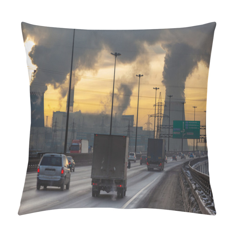 Personality  SAINT-PETERSBURG City Ringway With Cars And Air Pollution From Heat Electric Generation Plant In Saint-Petersburg Pillow Covers