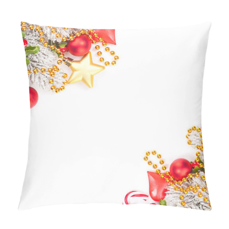 Personality  Bright Vivid Christmas Corner Composition With Red Holly Berries Pillow Covers