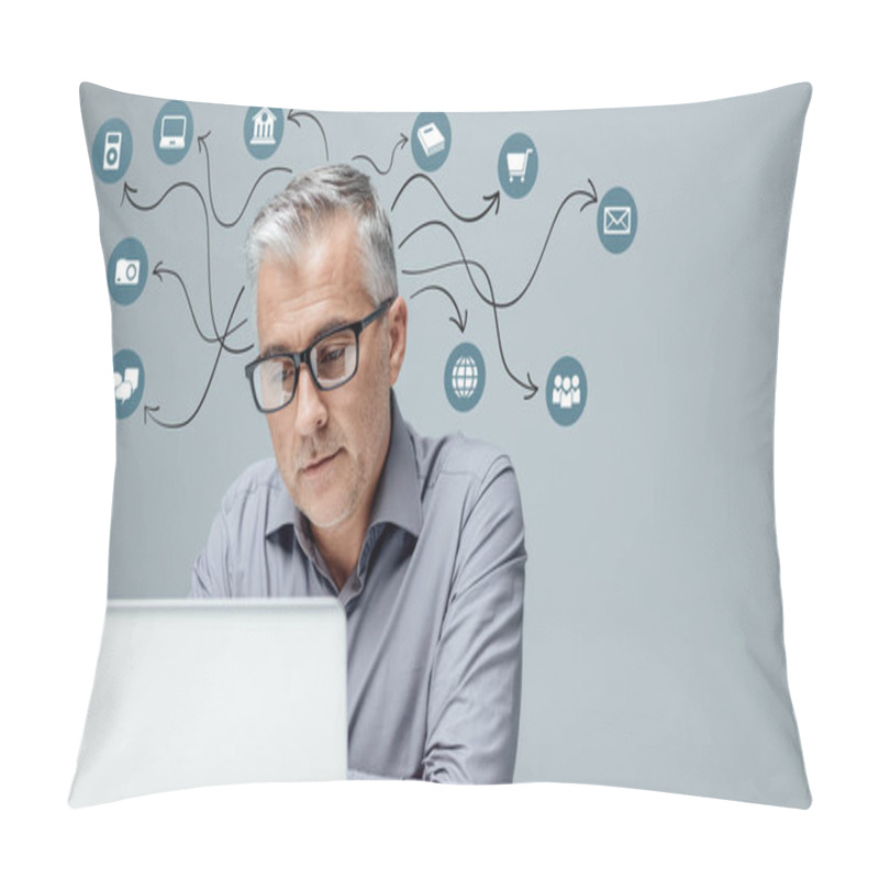 Personality  Professional Businessman Working With Laptop Pillow Covers