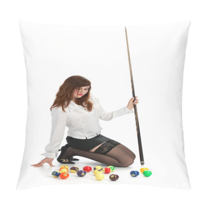 Personality  Girl With Cue And Billiard Ball Pillow Covers