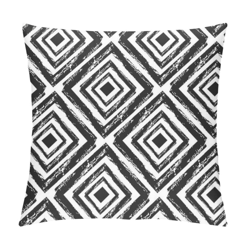 Personality  Hand Drawn Vector Abstract Rought Hand Made Rhombus Seamless Pattern In Black And White Colors.Tribal Ethnic Ornament Decoration.Freehand Textures.Unusual Universal Pattern Pillow Covers