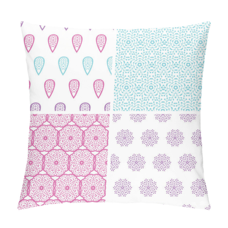 Personality  Four Abstract Feather Motives Seamless Patterns Set Pillow Covers