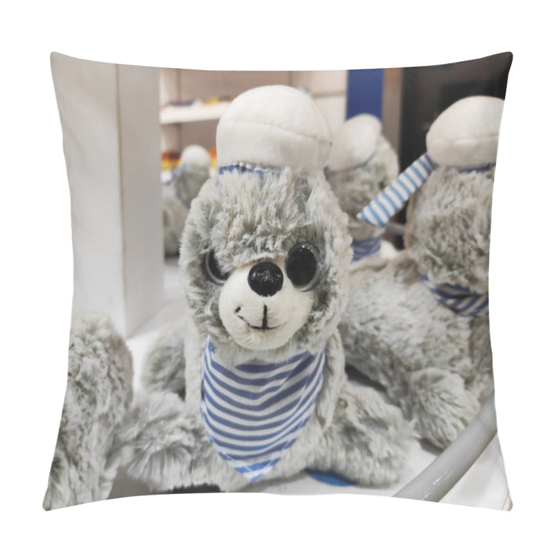 Personality  Children's Soft Plush Gray Toy Navy Seal In A White Hat On The Shop Window Pillow Covers