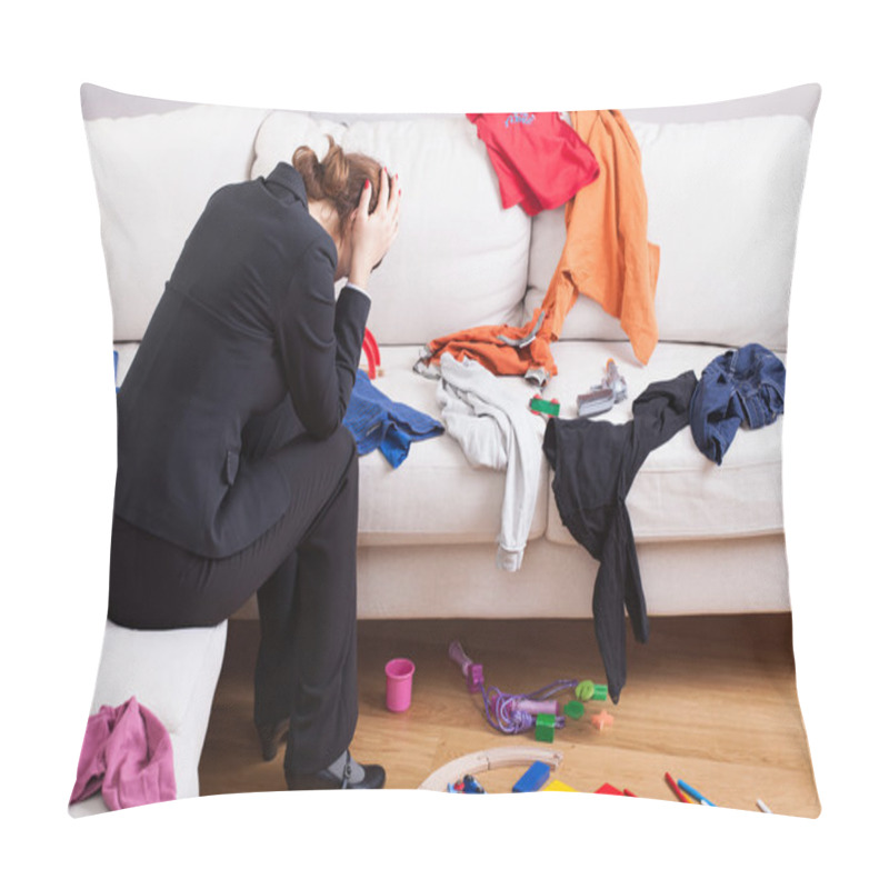 Personality  Unhappy Woman In Mess Pillow Covers