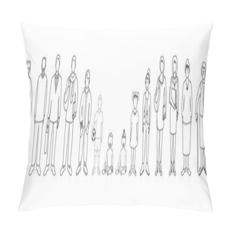 Personality  Generation Of Men And Woman From Infants To Seniors, Illustration Pillow Covers