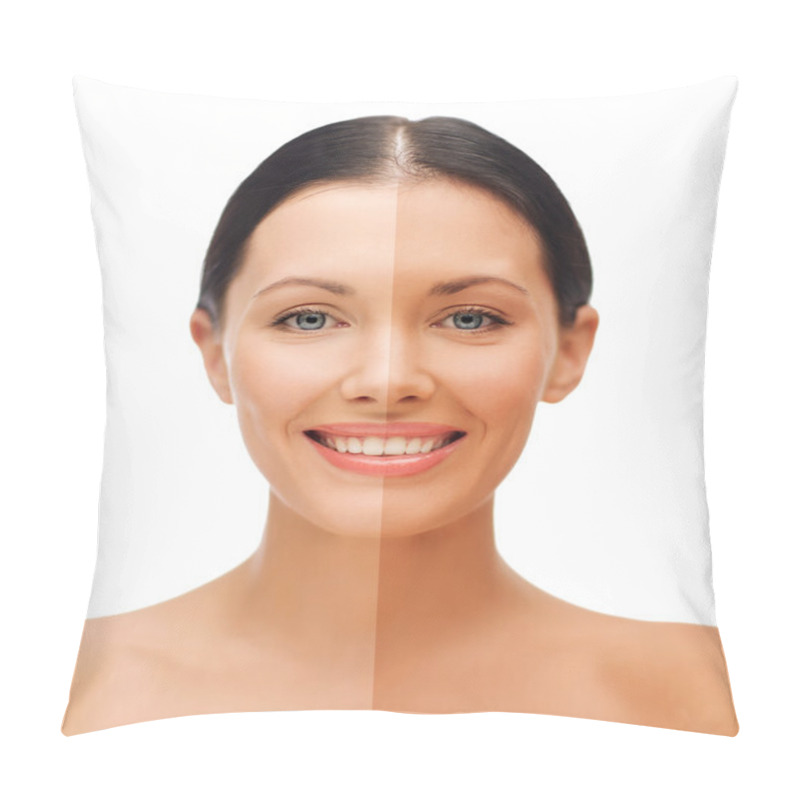 Personality  Beautiful Woman With Half Face Tanned Pillow Covers