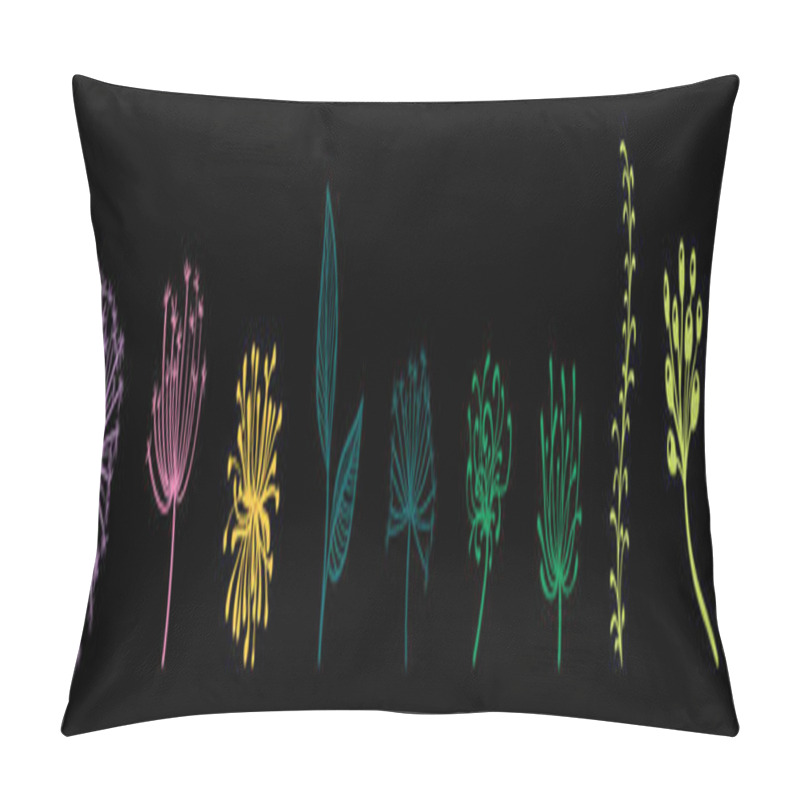 Personality  Set Of Decorative Plants Cartoon Icon Design Template With Various Models. Modern Vector Illustration Isolated On Black Background Pillow Covers