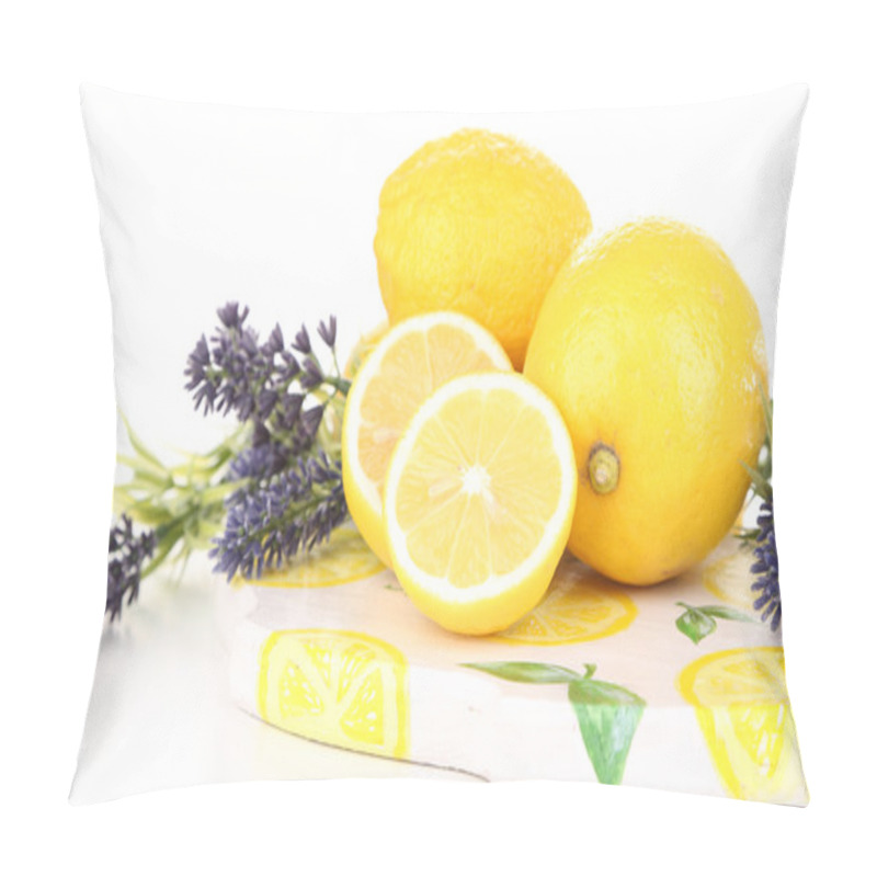 Personality  Still Life With Fresh Lemons And Lavender, Isolated On White Pillow Covers