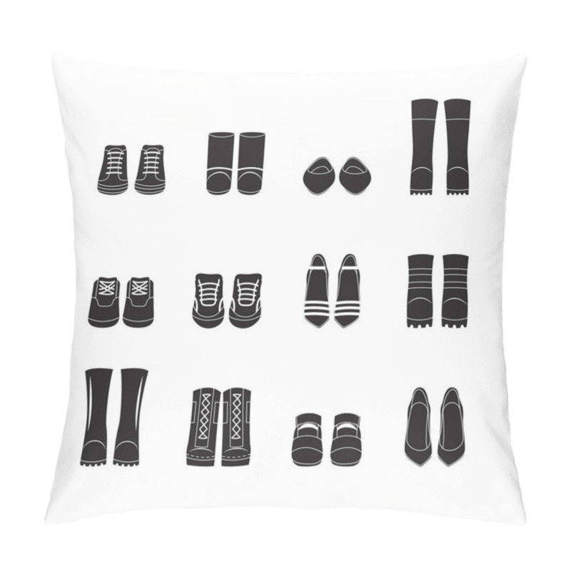 Personality  Set Of Womens Boots And Shoes Black Icons, Cartoon Vector Illustration Isolated. Pillow Covers