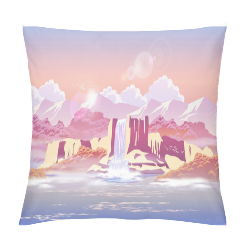 Personality  Sunrise Over The Beautiful Waterfall Pillow Covers