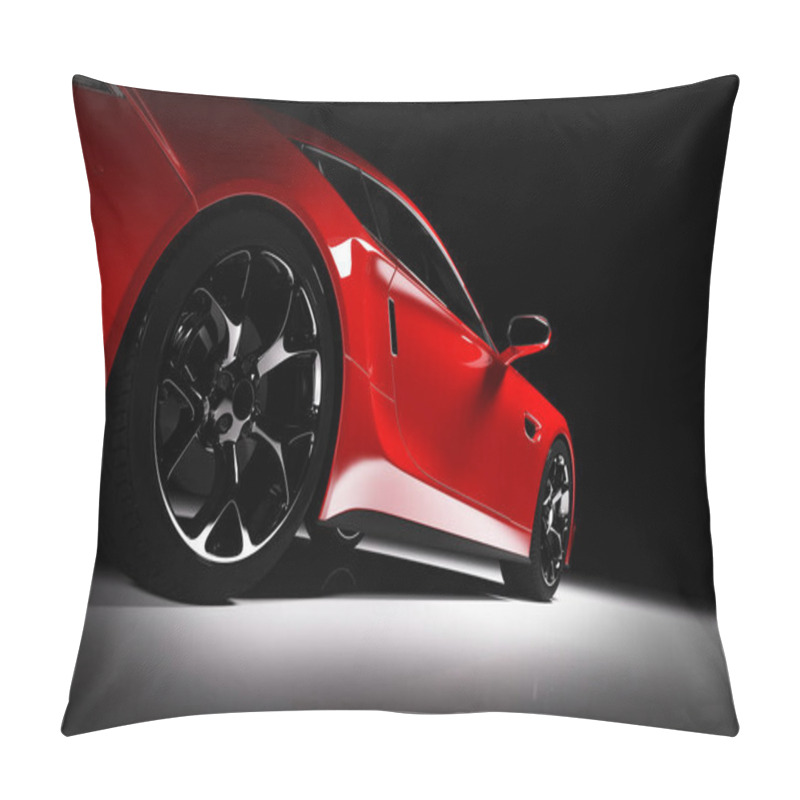 Personality  Modern Red Sports Car In Bright Spotlight On Black Background. Pillow Covers