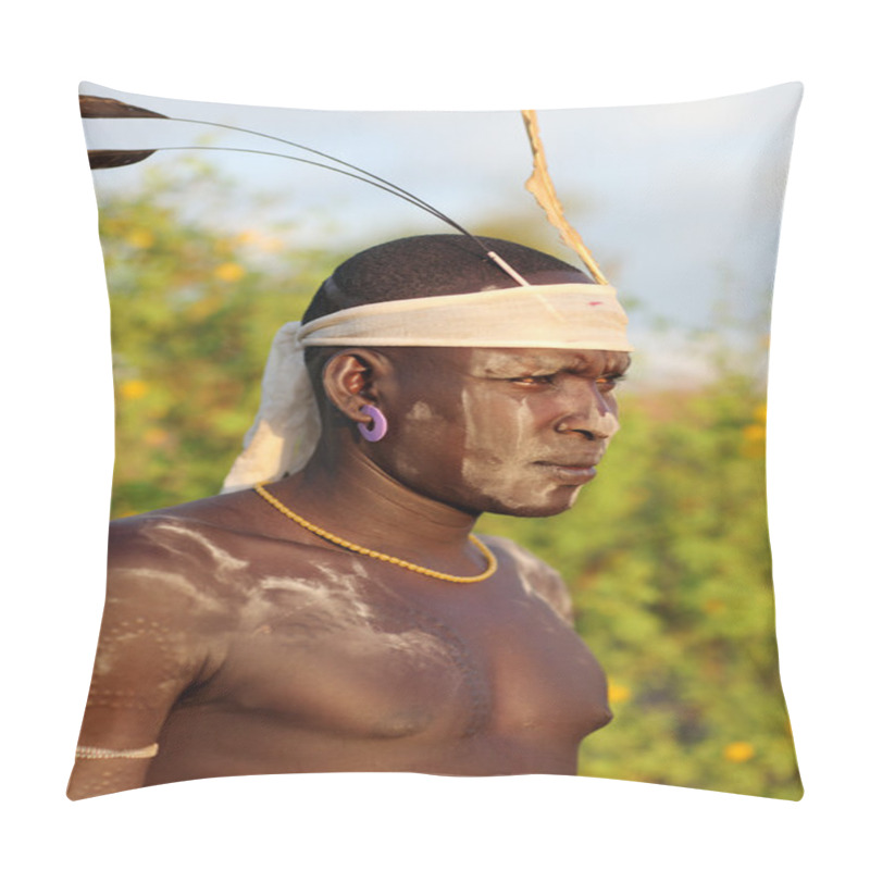 Personality  An Unidentified Mursi Warrior Pillow Covers