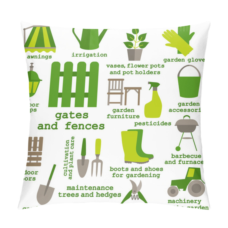 Personality  Flat Design Set Of Gardening Tool Icons Pillow Covers