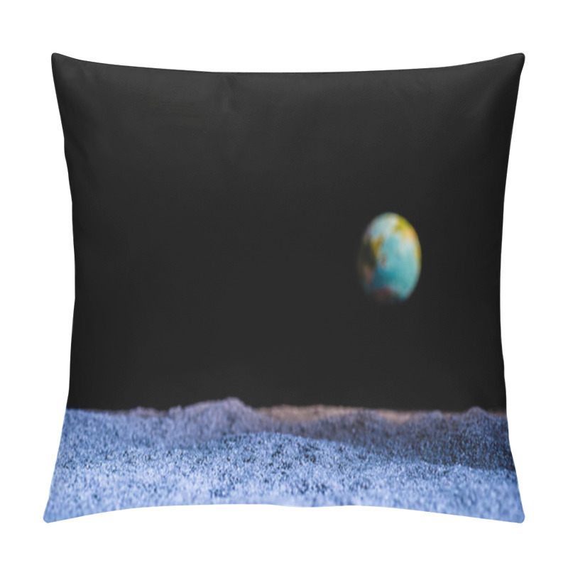 Personality  Textured Ground With Blurred Planet Earth In Space Isolated On Black Pillow Covers