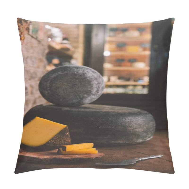 Personality  Delicacy Sliced Cheese And Heads On Rustic Wooden Table Pillow Covers