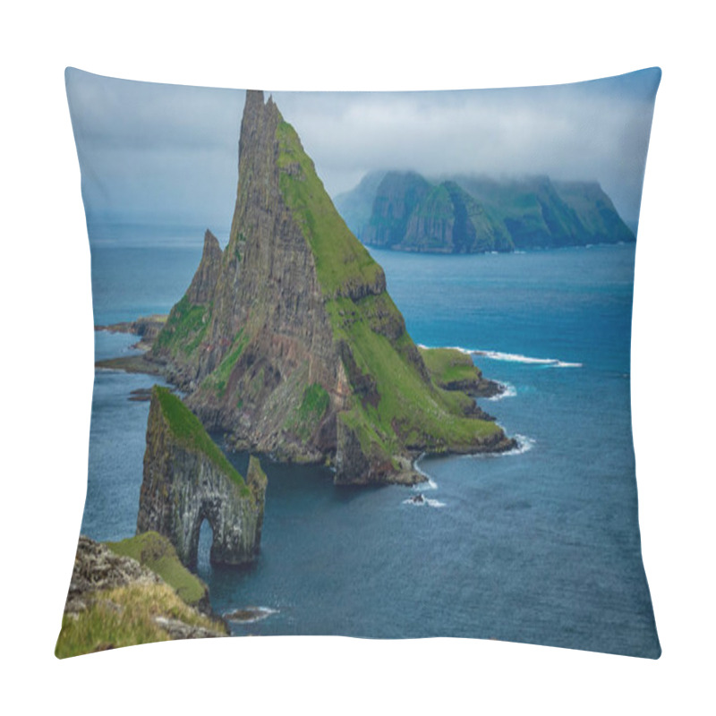 Personality  Amazing Top View Of Drangarnir Gate In Front Of Tindholmur, Faroe Islands Pillow Covers