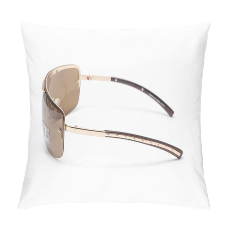 Personality  Sunglasses In An Iron Frame With Brown Glass Isolated On White Pillow Covers