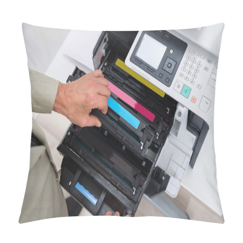 Personality  Businessman Fixing Cartridge In Photocopy Machine Pillow Covers