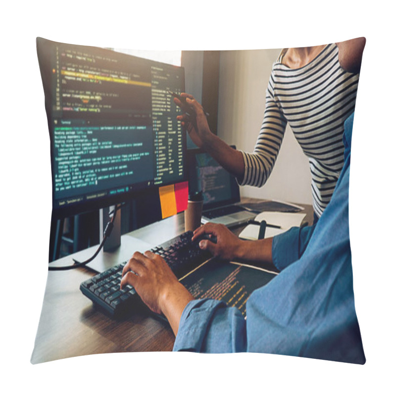 Personality  Programmer Working In A Software Development And Coding Technologies. Website Design.Technology Concept. Pillow Covers