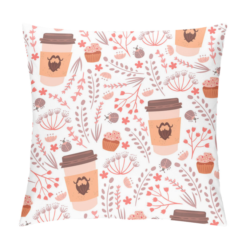 Personality  Seamless Pattern With Herbs And Coffee Cups. Pillow Covers