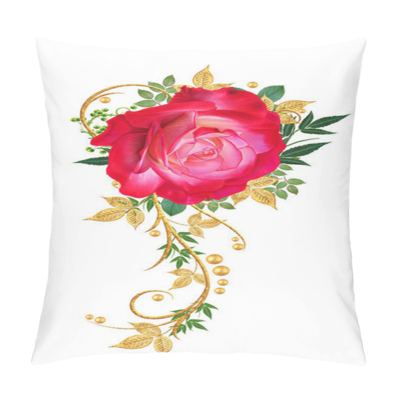 Personality  Decorative Ornament, Paisley Element, Delicate Textured Leaves Made Of Fine Lace And Pearls. Jeweled Shiny Curls, Red Roses. Openwork Weaving Delicate. Pillow Covers