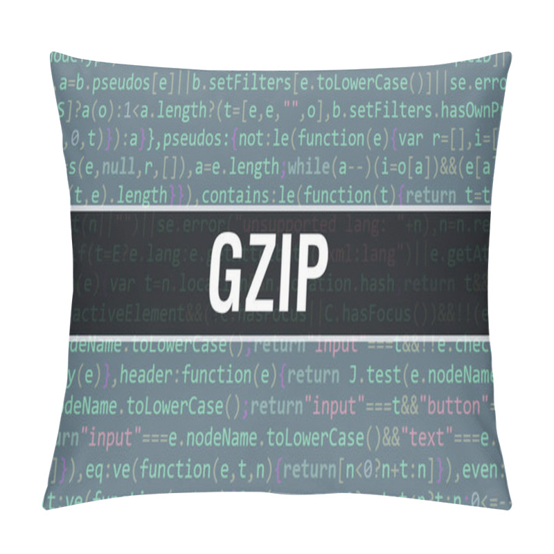 Personality  Gzip Concept With Random Parts Of Program Code.gzip Text Written On Programming Code Abstract Technology Background Of Software Developer And Computer Script. Gzip With Code Backgroun Pillow Covers