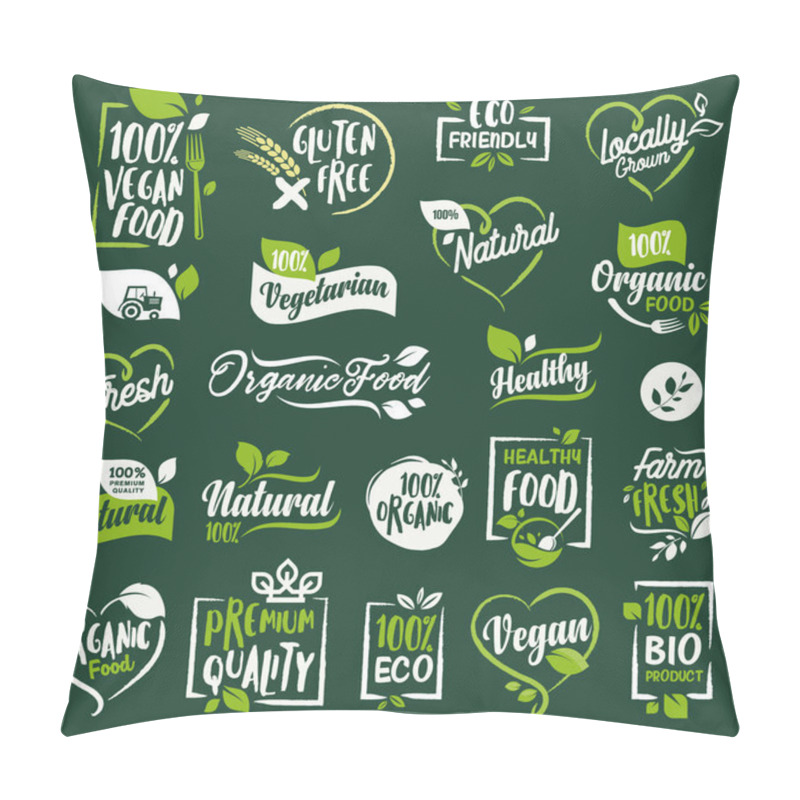 Personality  Set Of Labels And Badges For Organic Food And Drink, Restaurant, Food Store Pillow Covers