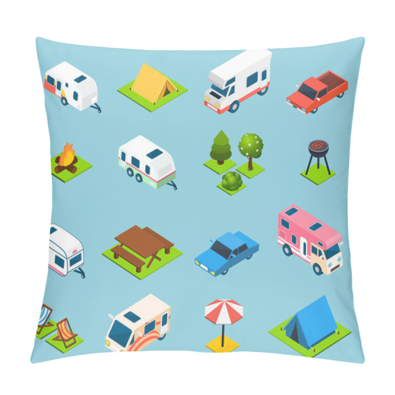 Personality  Camping And Travel Isometric Icons Set Pillow Covers