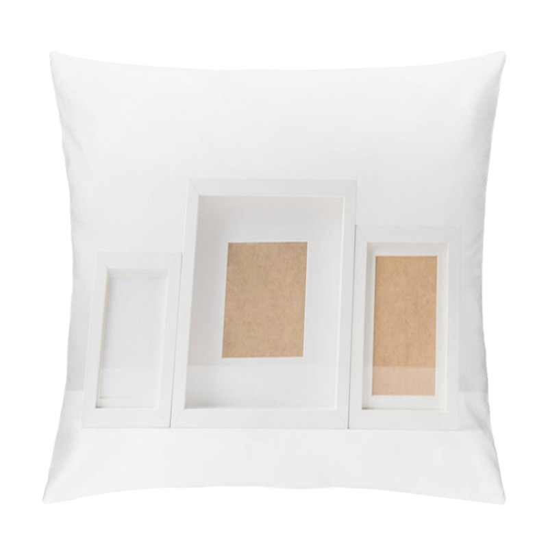 Personality  Close-up View Of Various Empty White Photo Frames On White   Pillow Covers