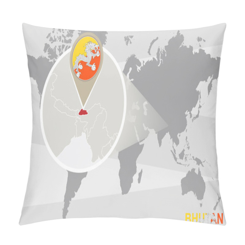 Personality  World Map With Magnified Bhutan Pillow Covers