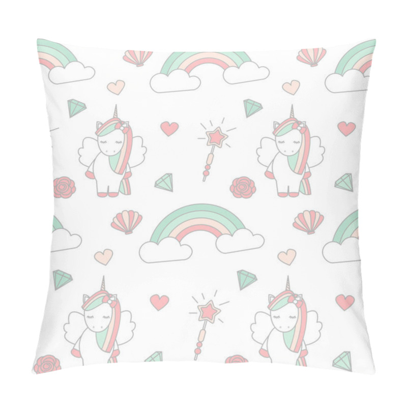 Personality  Cute Lovely Magic Seamless Vector Pattern Background Illustration With Unicorn Pillow Covers