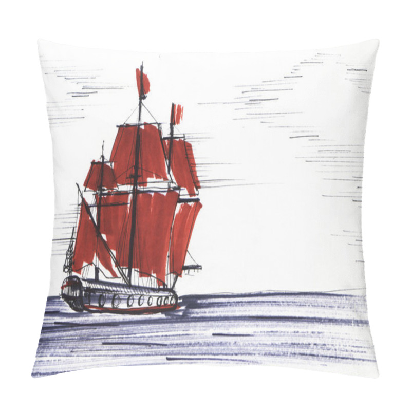 Personality  Marker Sketch Of The Boat. Scarlet Sails Pillow Covers