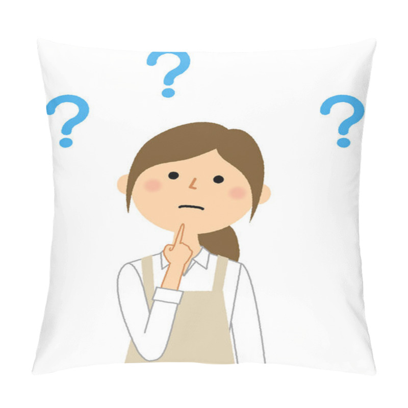 Personality  Woman Wearing Apron,Doubt/A Woman Wearing An Apron Is An Illustration Feels Doubtful. Pillow Covers