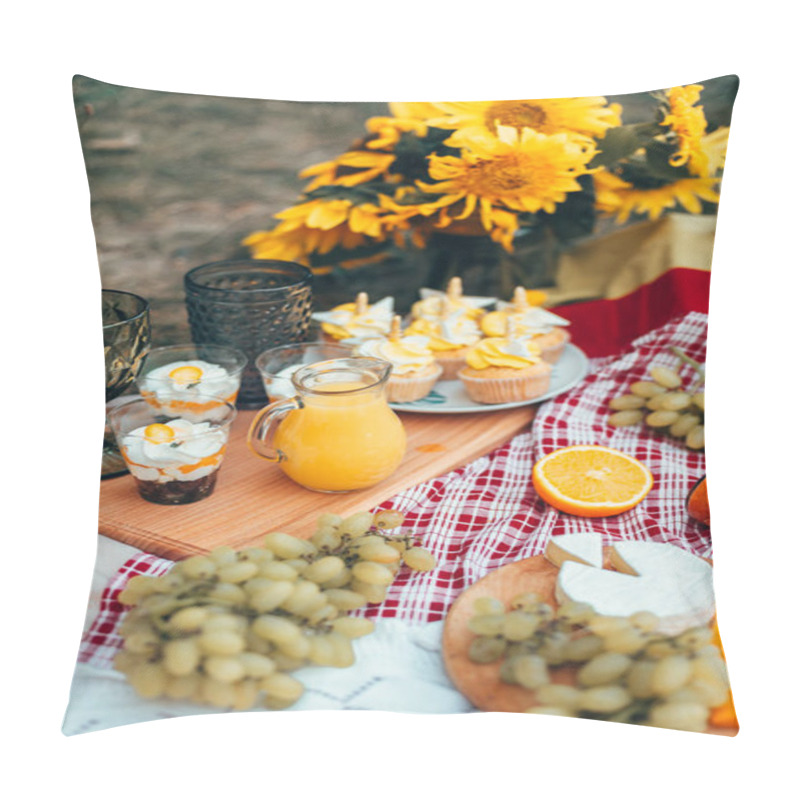 Personality  Delicious Creamy Desserts And Fresh Fruits On Table Pillow Covers