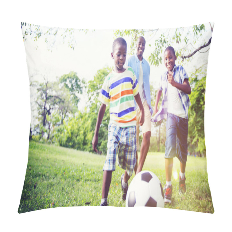 Personality  Father And Sons Playing Football Pillow Covers