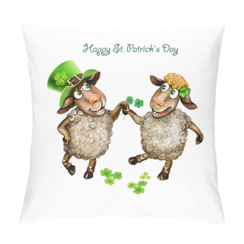 Personality  Two Amusing Sheep Celebrating Saint Patricks Day, Funny Animals With Green Shamrocks, Greeting Card, Concept Of Irish Feast, Isolated Characters On White Background Pillow Covers