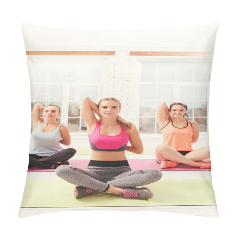 Personality  Group Of Girls Doing Yoga Exercises Pillow Covers