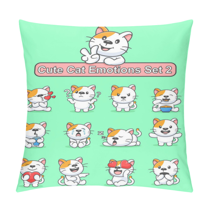 Personality  Set Of Cute Cat Cartoon Character In Various Poses Stickers Vector Illustration Pillow Covers