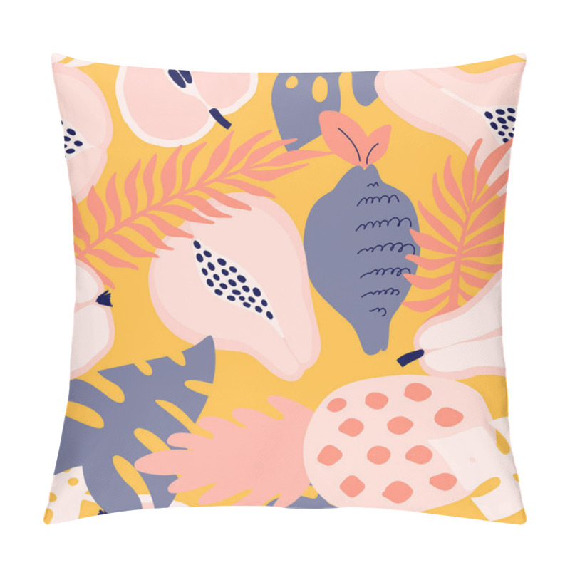 Personality  Abstract Tropical Fruits Pattern. Exotic Seamless Pattern With Pineapple, Lemon, Pear, Apple, Papaya And Palm Leaves. Vector Illustration In Hand Drawn Style. Bright Ornament For Textile And Wrapping. Pillow Covers