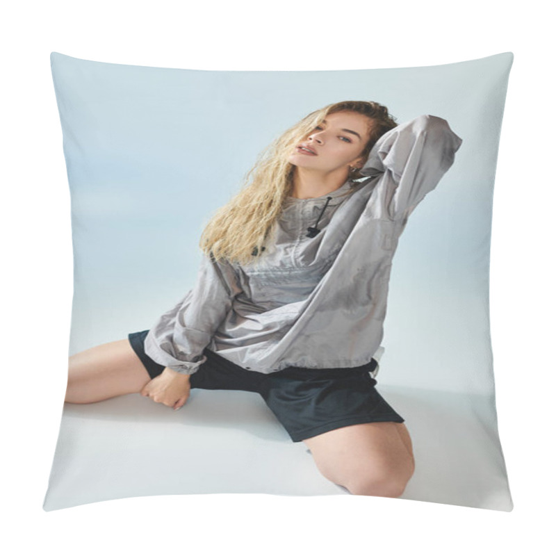 Personality  A Talented Athlete Expresses Deep Emotion While Modeling Stylish Sportswear In A Dynamic Pose. Pillow Covers