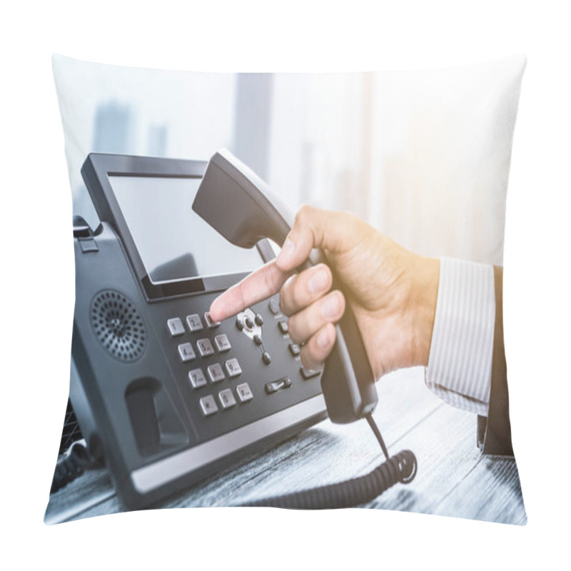 Personality  Communication Support, Call Center Worker Using Telephone With Keypad Pillow Covers