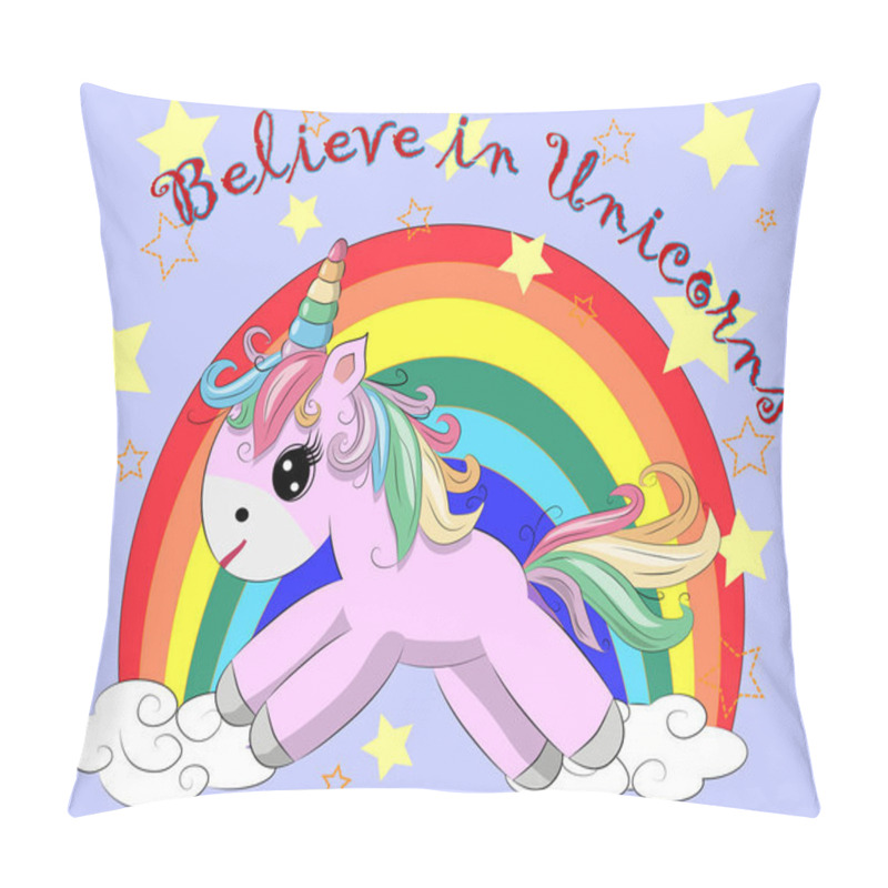 Personality  The Cute Magic Unicorn And Fairy Elements Collection. Inscription Believe In Unicorns Pillow Covers