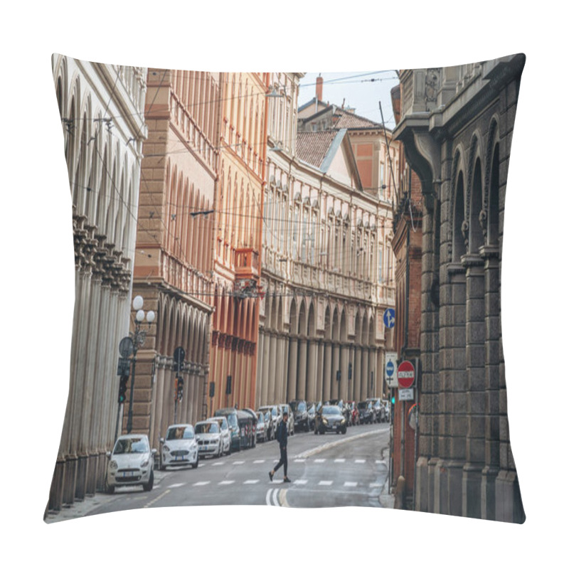 Personality  Bologna, Italy - October 6, 2024: Via Farini (Farini Street) In The Center Of Bologna Pillow Covers