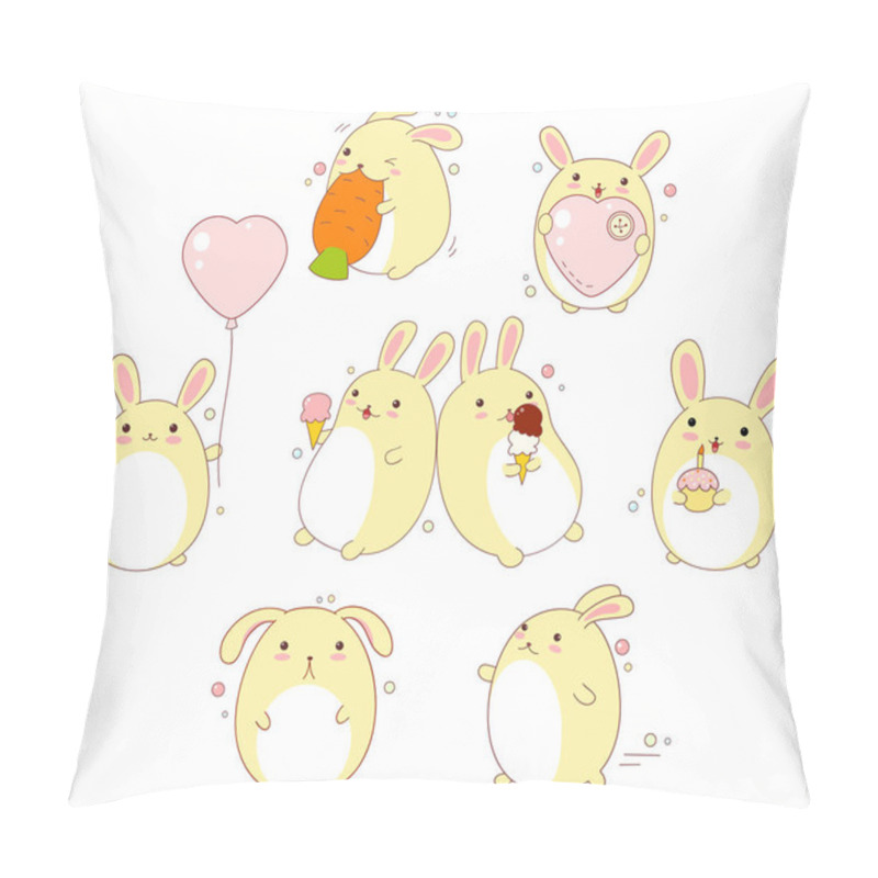 Personality  Set Of Cute Rabbits In Kawaii Style Pillow Covers