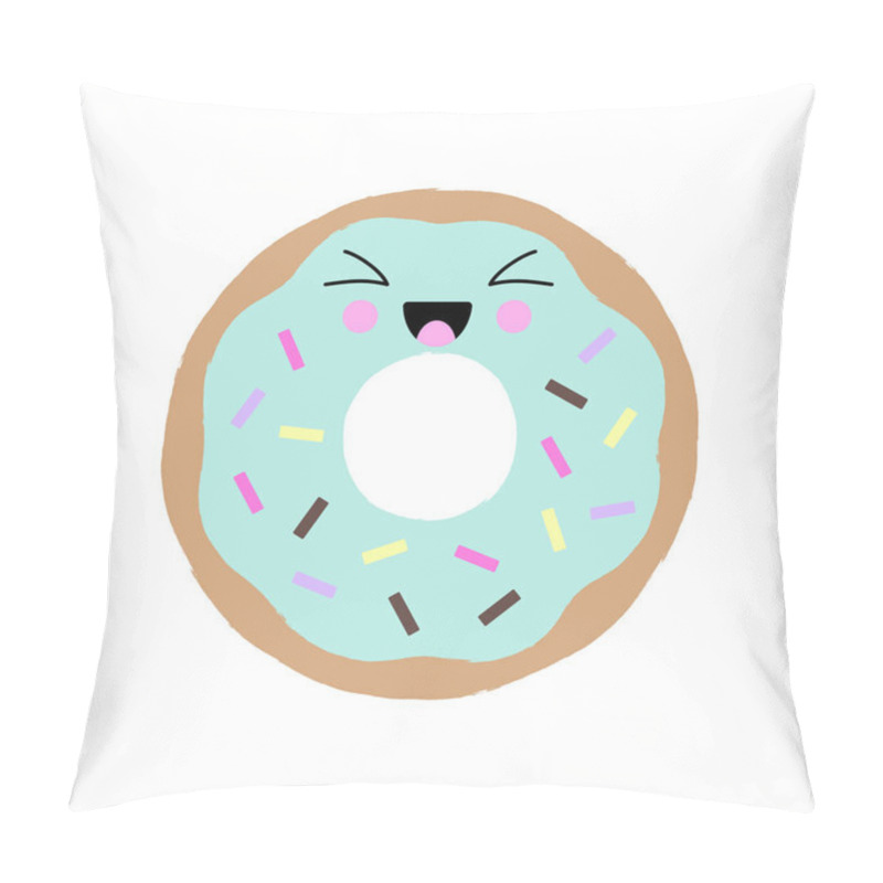 Personality  Vector Illustration Of A Kawaii Donut With A Cute Happy Face And Sprinkles. Cute Concept Art. Pillow Covers