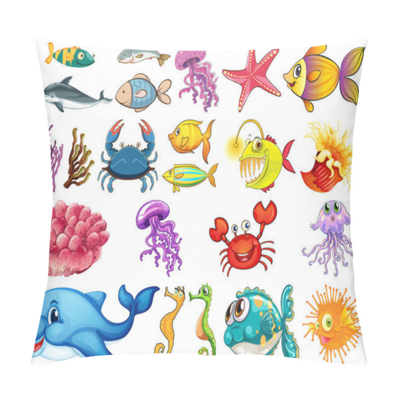 Personality  Large Set Of Sea Creatures On White Background Illustration Pillow Covers