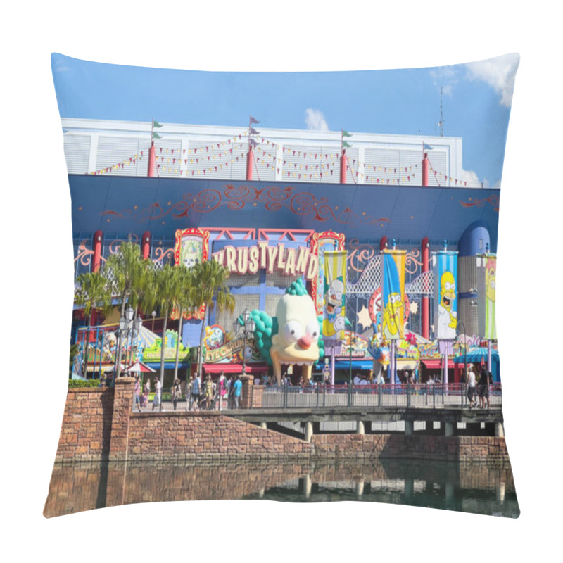 Personality  Orlando, FL, USA - September 10, 2023: Krustyland Is Located In Springfield, The Simpsons Themed Portion Of Universal Studios Florida. Pillow Covers