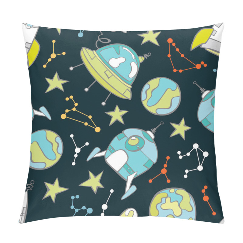 Personality  Space Print. Rocket, Flying Saucer, Planets And Stars. Seamless Vector Pattern (background). Pillow Covers